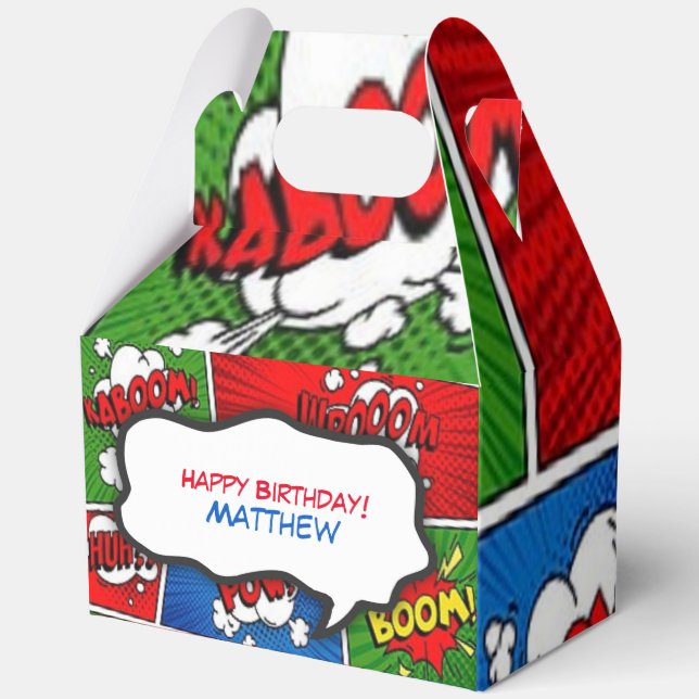 Comic Book Style Kids Birthday Party Favor Box (Back)