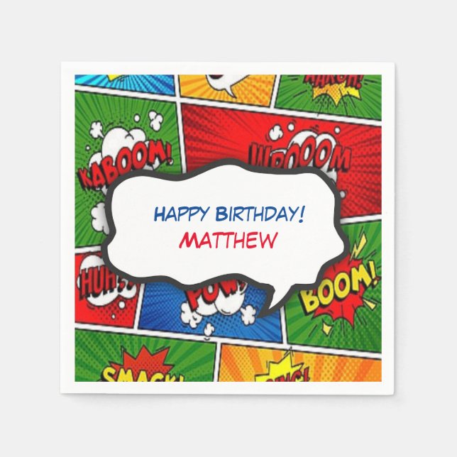 Comic Book Style Kids Birthday Party Napkin (Front)