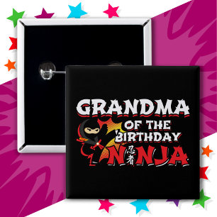 Comic Book Style Party Grandma of Birthday Ninja 2 Inch Square Button