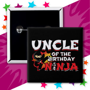 Comic Book Style Party Uncle of the Birthday Ninja 2 Inch Square Button