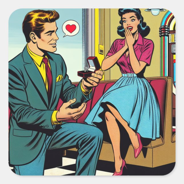 Comic Book Style Pop Art Proposal Square Sticker (Front)