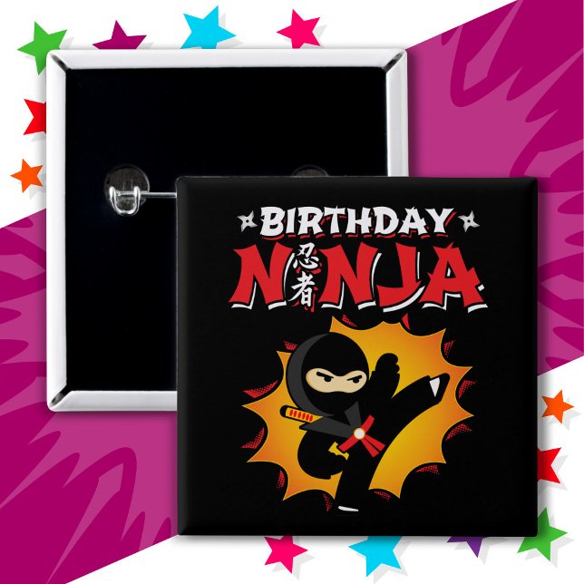 Comic Book Style Super Party Birthday Ninja 2 Inch Square Button (Creator Uploaded)