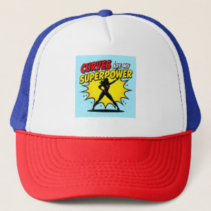 Comic Book Style Superhero Woman with "CURVES ARE  Trucker Hat