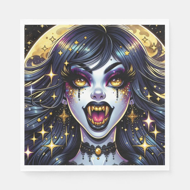 Comic Book Style Vampire Halloween Party  Napkin (Front)