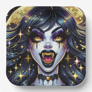 Comic Book Style Vampire Halloween Party Paper Plate