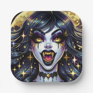 Comic Book Style Vampire Halloween Party  Paper Plate