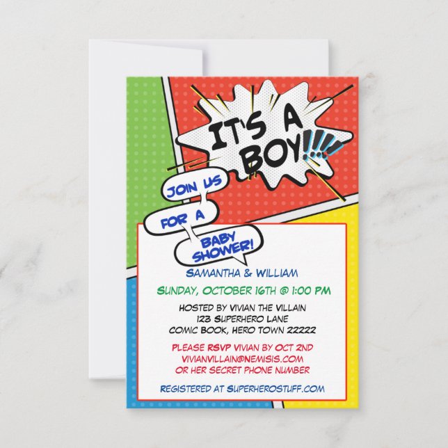 Comic Book Superhero Baby Shower Invitation (Front)