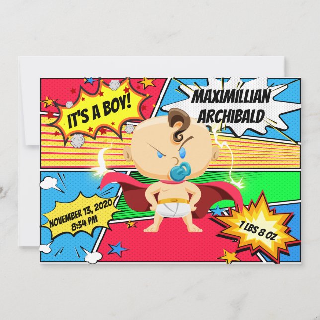 Comic Book Superhero Birth Announcement (Front)