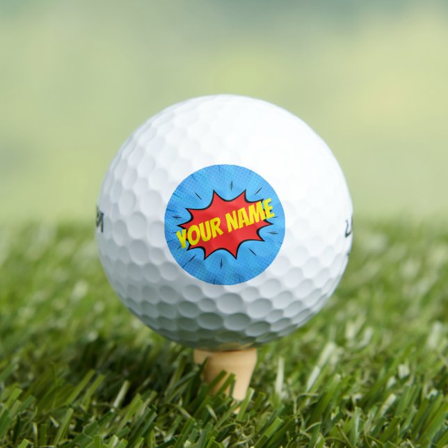 Comic Book Superhero Blue Red Yellow Golf Balls (Insitu Tee)