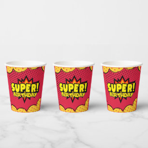 Comic book superhero boy birthday  paper cups
