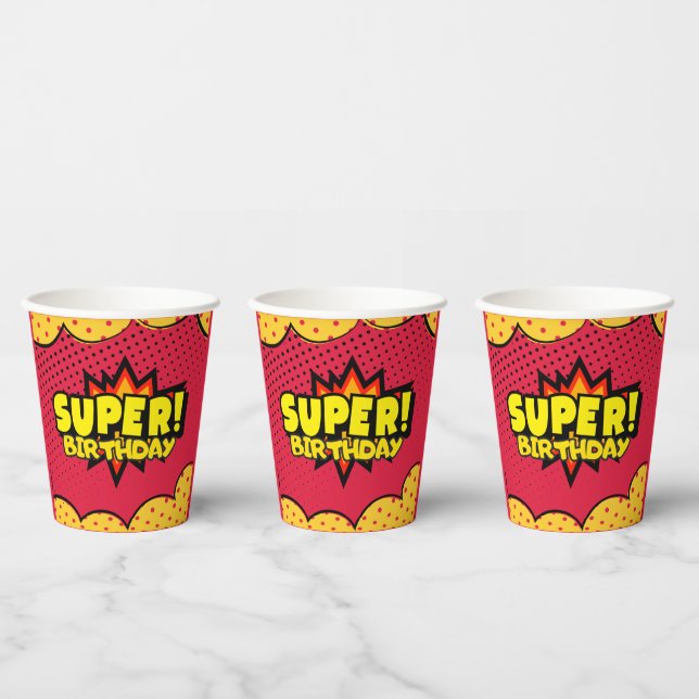 Comic book superhero boy birthday  paper cups (Multi)