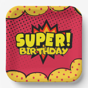 Comic book superhero boy birthday  paper plate