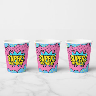 Comic book superhero girl birthday  paper cups