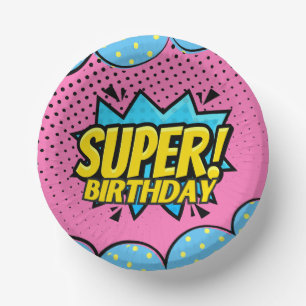 Comic book superhero girl birthday  paper plate