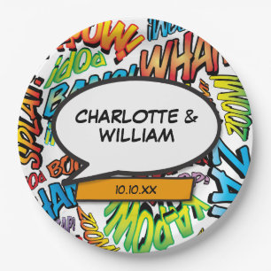 Comic Book Superhero Trendy Typographic Paper Plate