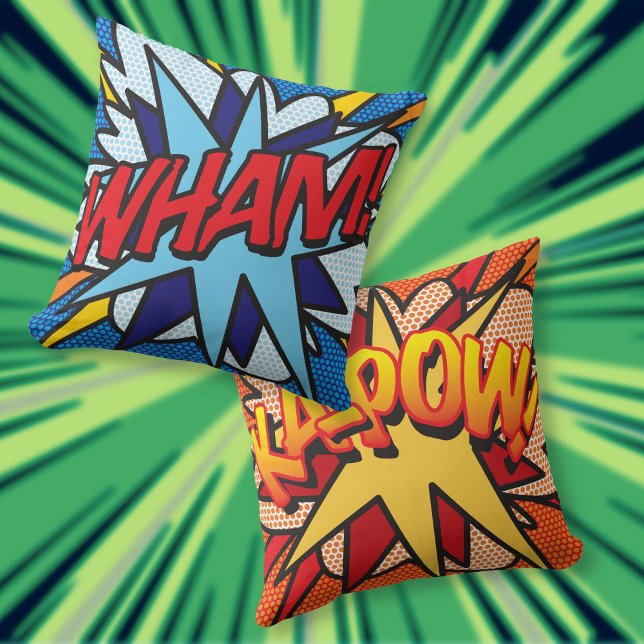 Comic Book WHAM KA-POW Modern Fun Throw Pillow (Comic Book WHAM KA-POW Modern Fun Throw Pillow)