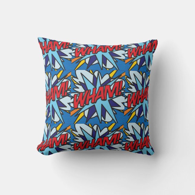 Comic Book WHAM! KA-POW! Throw Pillow (Front)