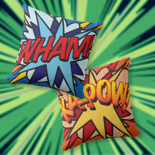 Comic Book WHAM! KA-POW! Throw Pillow