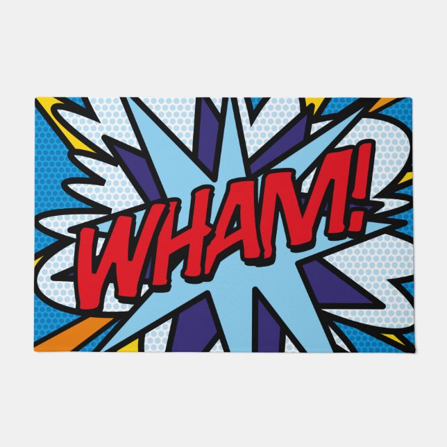 Comic Book WHAM Trendy Fun Modern Typographic Doormat (Front)