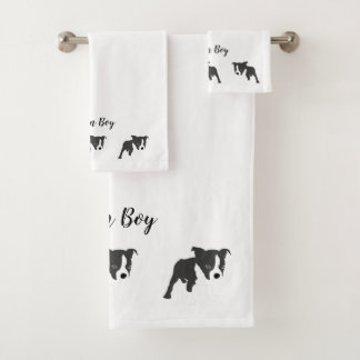 Comic Boston Terrier Boston Boy  Bath Towel Set