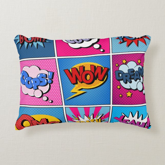 Comic Bubbles Set. Expressions Bom, Cool, Pow, Oop Accent Pillow (Front)