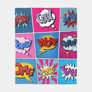 Comic Bubbles Set. Expressions Bom, Cool, Pow, Oop Fleece Blanket