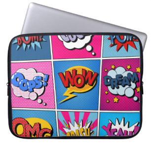 Comic Bubbles Set. Expressions Bom, Cool, Pow, Oop Laptop Sleeve
