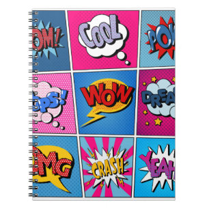 Comic Bubbles Set. Expressions Bom, Cool, Pow, Oop Notebook