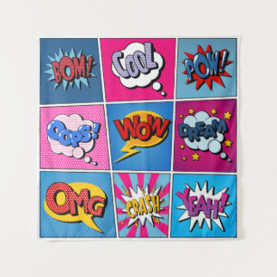 Comic Bubbles Set. Expressions Bom, Cool, Pow, Oop Tapestry