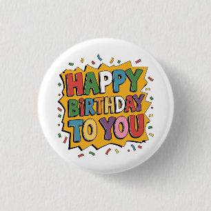 Comic Burst Happy Birthday 1 Inch Round Button