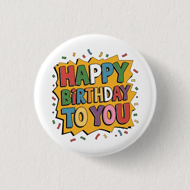 Comic Burst Happy Birthday 1 Inch Round Button (Front)