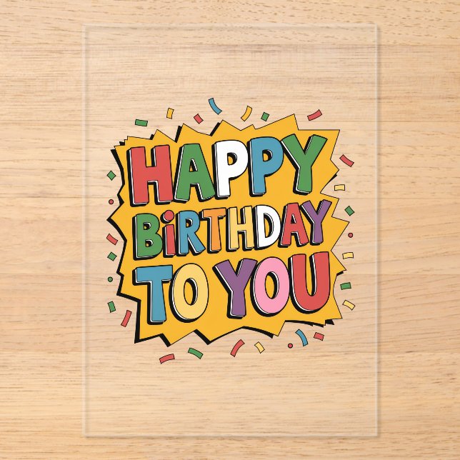 Comic Burst Happy Birthday Acrylic Invitations (Front)