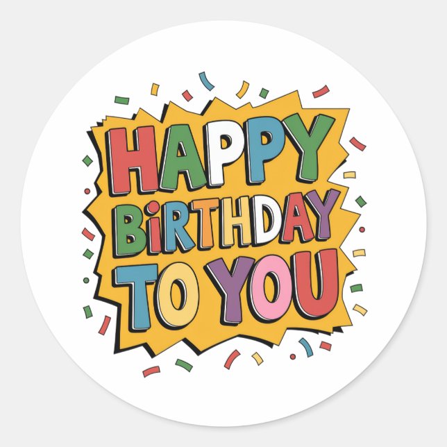Comic Burst Happy Birthday Classic Round Sticker (Front)