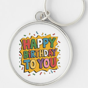Comic Burst Happy Birthday Keychain