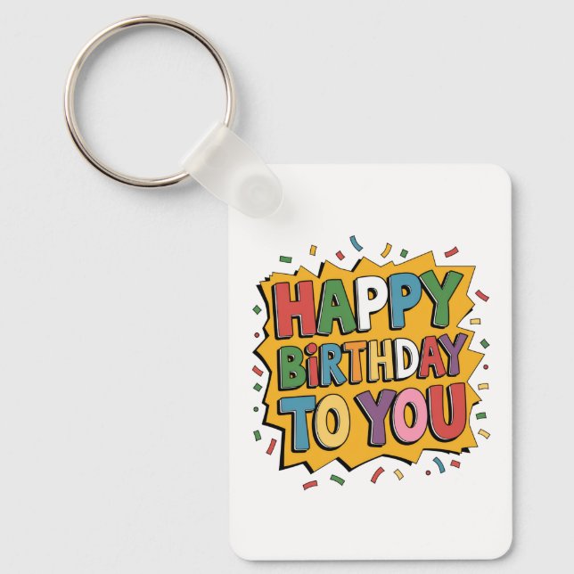 Comic Burst Happy Birthday Keychain (Front)