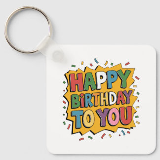 Comic Burst Happy Birthday Keychain
