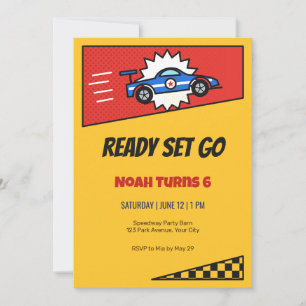 Comic Burst Race Car 6th Birthday Invitation