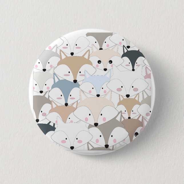 Comic cartoon cute fox or wolf pattern 2 inch round button (Front)