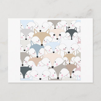 Comic cartoon cute fox or wolf pattern postcard