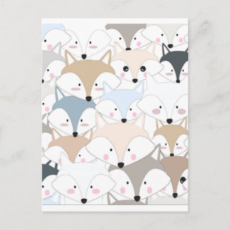 Comic cartoon cute fox or wolf pattern postcard