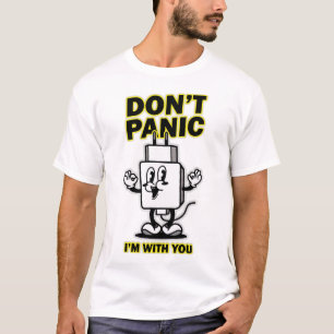 Comic Cartoon Mobile Charger: Don't Panic Design T-Shirt