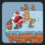 Comic cartoon Santa Claus christmas Square Sticker<br><div class="desc">christmas santa claus reindeer , 
face smile deer snowflake, 
 man happiness art colourful, 
 new year smiling joy , 
cheerful bag hat funny , 
beard red xmas fun , 
cute happy winter merry , 
holiday cartoon, 
 illustration animal, 
reindeer christmas santa claus , </div>
