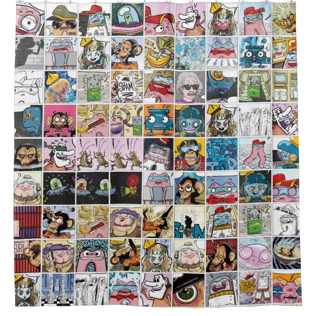 Comic Characters Cute Colourful Pattern Shower Cur (Front)