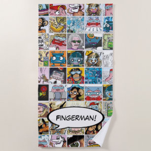 Comic Characters Grid Pattern Speech Balloon Name Beach Towel