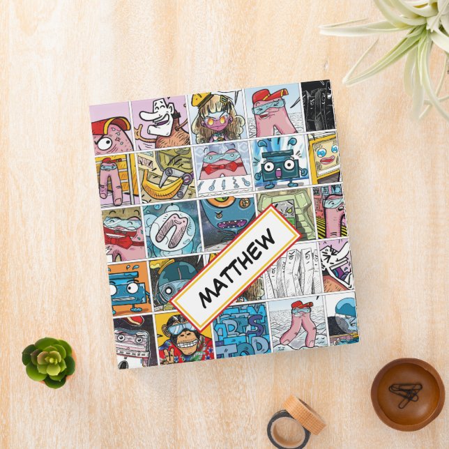 Comic Characters Kids Pattern Name Sticker Binder (In Situ)