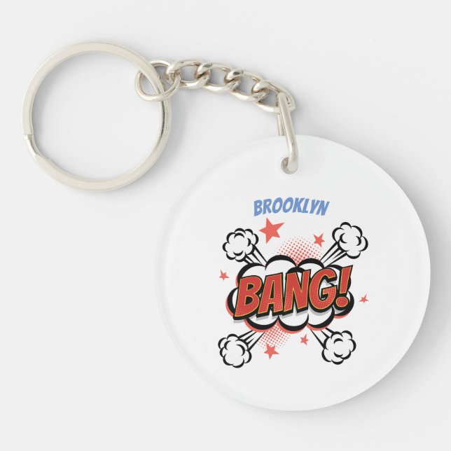 Comic explosion callout typography art keychain (Front)
