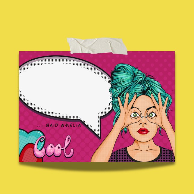 Comic Girl Pop Art Speech Bubble Pink Personalized Post-it Notes (Creator Uploaded)