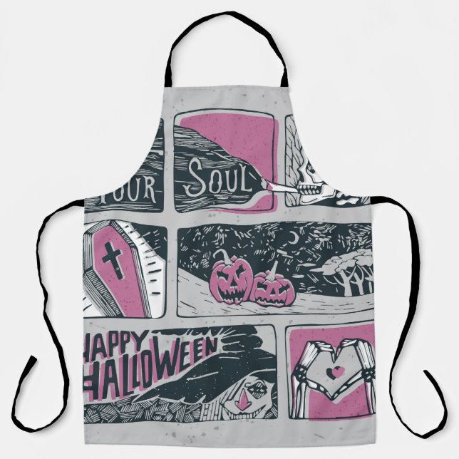 Comic Halloween: Fun Illustration Apron (Front)