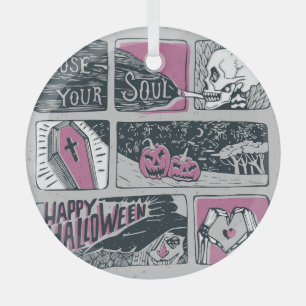 Comic Halloween: Fun Illustration Glass Ornament