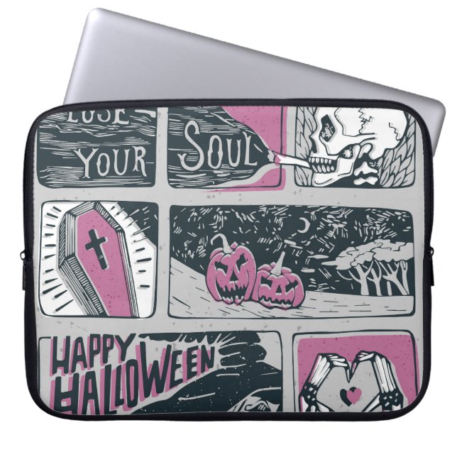 Comic Halloween: Fun Illustration Laptop Sleeve (Front)